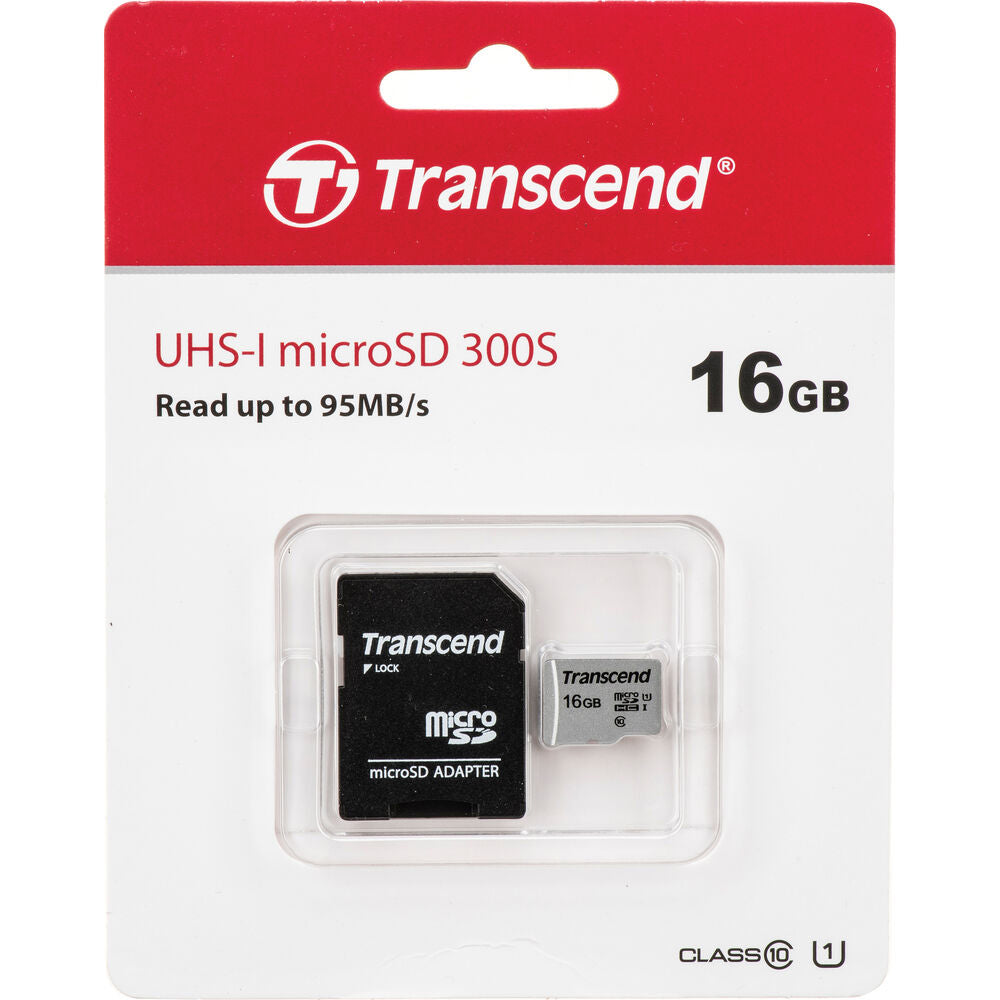 3 Packs Transcend 16GB MicroSD 300s 95MB/s Class 10 Micro SDHC Memory Card with SD Adapter