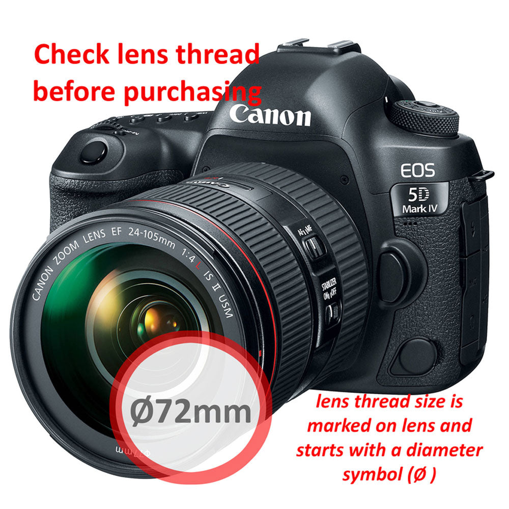 Accessory Kit for 72mm Lenses; Nikon 18-200mm, 24-85mm, Canon 18-200mm, 28-135mm, 15-85mm, 85mm, 50mm, 35mm, 20mm F2.8, 200mm F2.8L II, 35mm lens