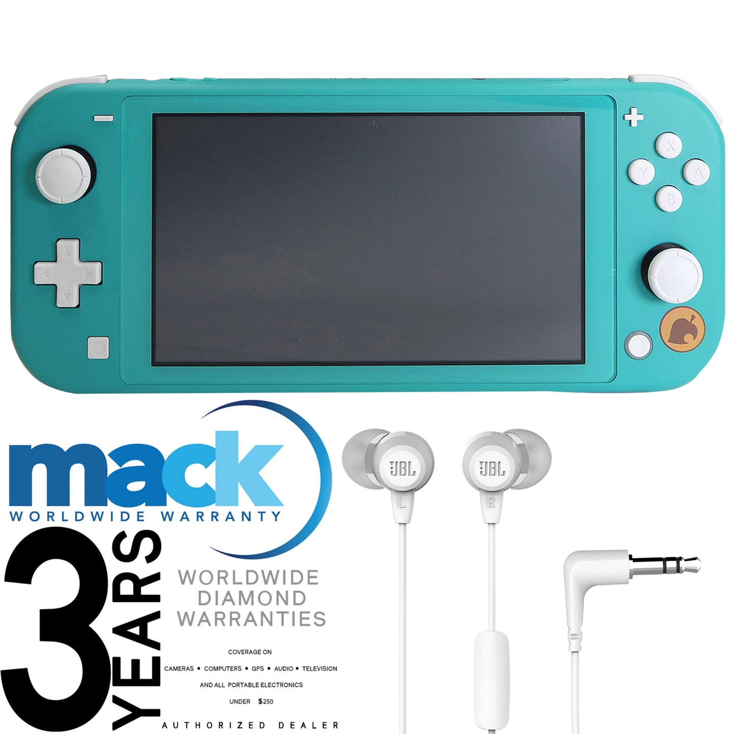 Nintendo Switch Lite Console (Turquoise) with Animal Crossing Game: Timmy & Tommy’s Aloha Edition and JBL C50HI In-Ear Headphones White + 3yr Worldwide Diamond Waranty for Portable Electronic Devices Under $250