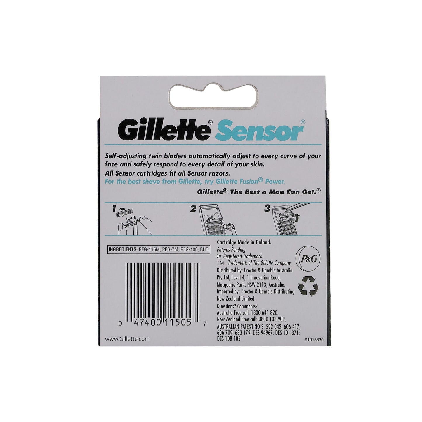 3x Gillette Mens Sensor Cartridges 10 Count