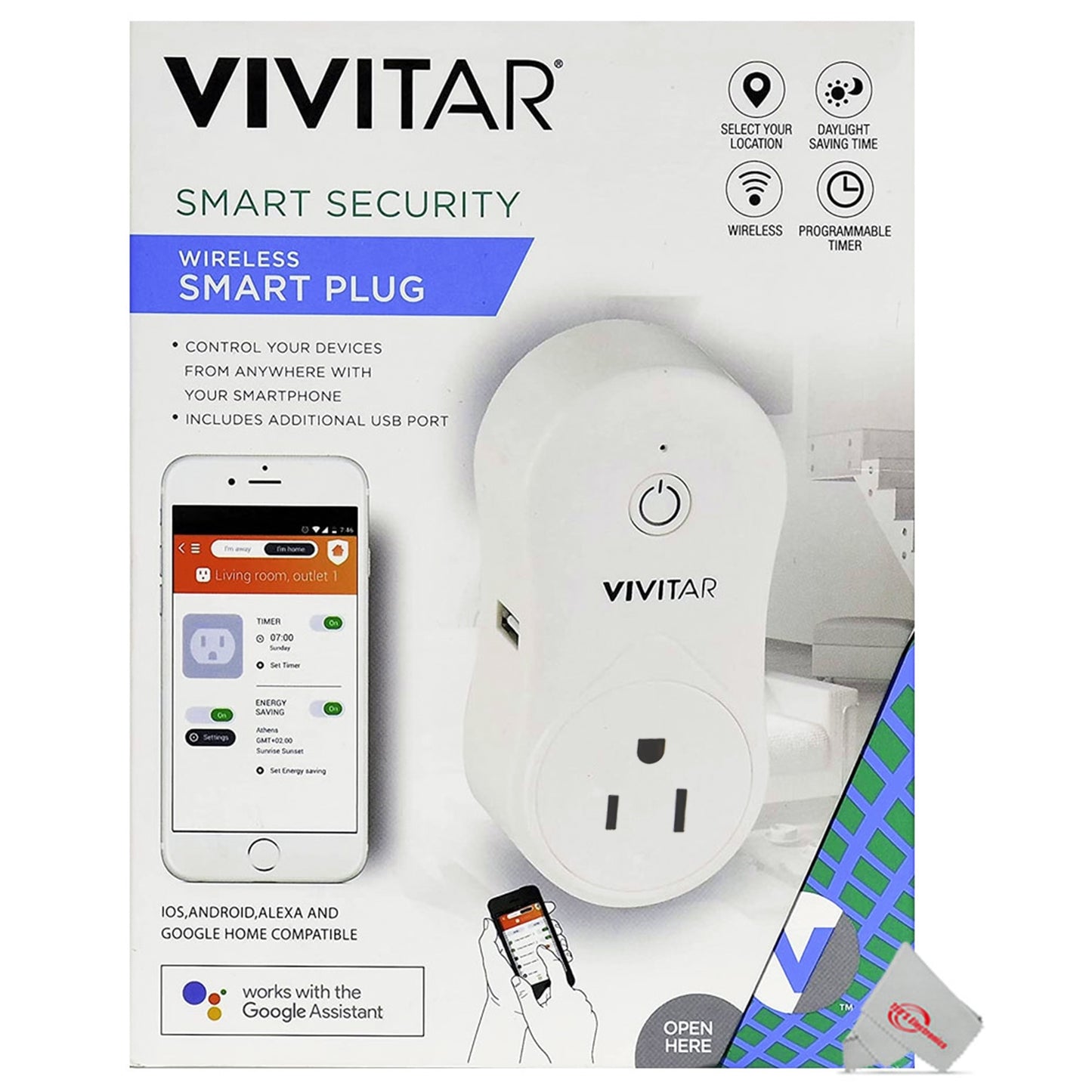 2x Vivitar Smart Home Wi-Fi Outlet + USB Port Compatible with Alexa and Google Home - No Hub Required