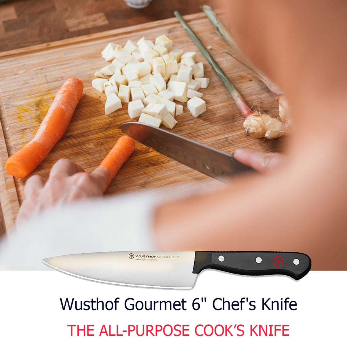 Wusthof Gourmet 7" Hollow Edge Santoku Knife, Black + Wusthof Gourmet 6" Chef's Knife