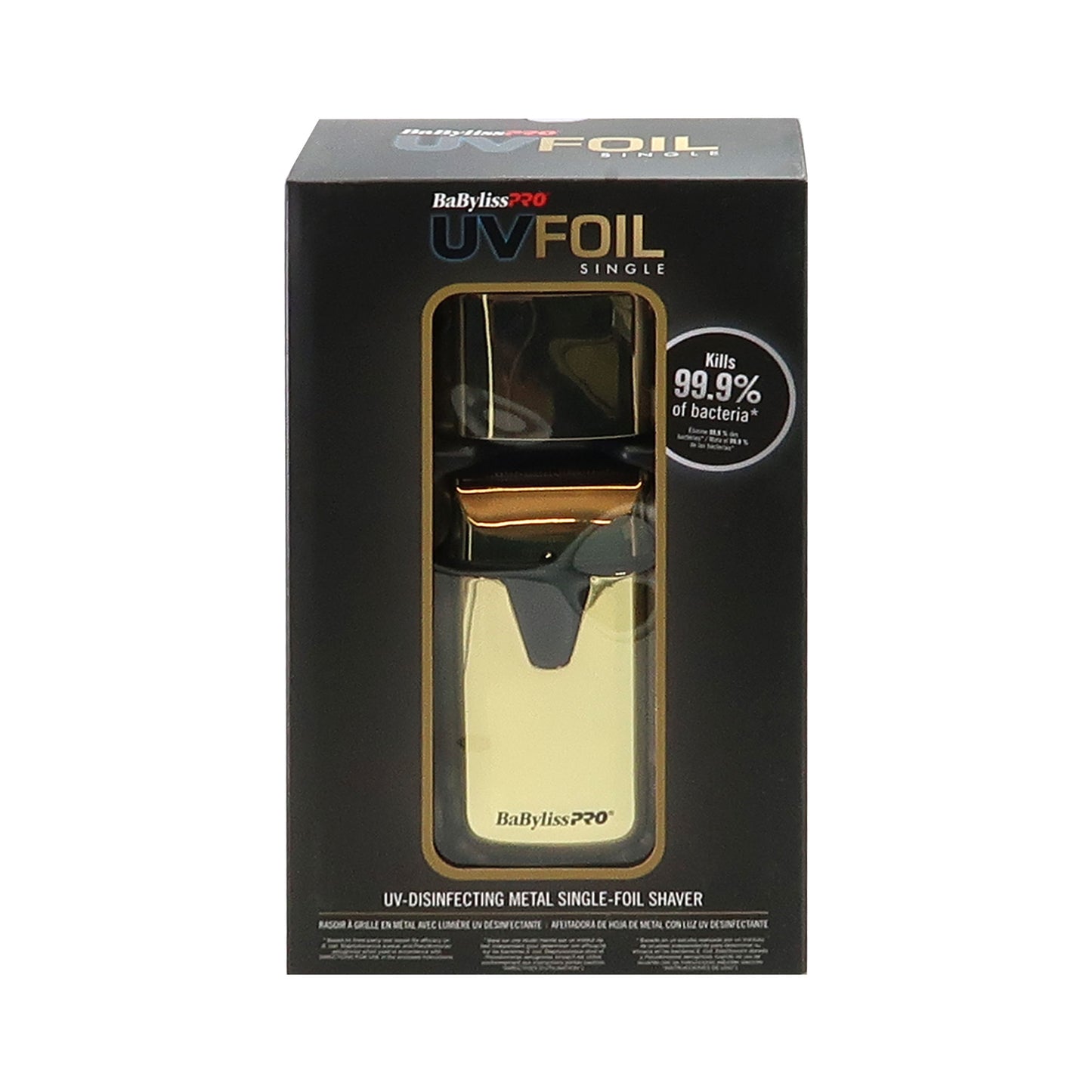 BaByliss Pro UVFOIL UV-Disinfecting Metal Single Foil Shaver - Gold #FXLFS1G with BaByliss Pro FXONE GOLDFX All-Metal Interchangeable-Battery Trimmer #FX799G