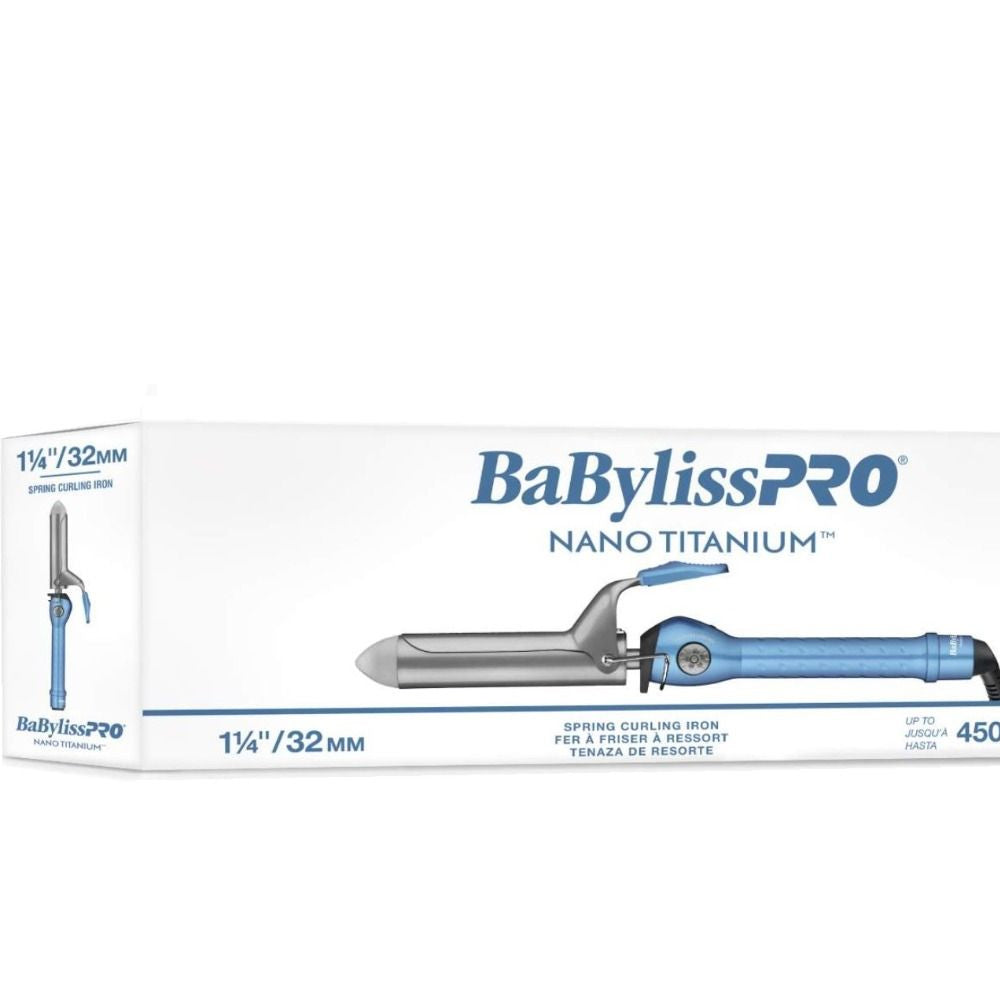 BaByliss Pro Nano Titanium Professional Dual Ionic Flat Iron 1¼" #BNT9125TUC (Dual Voltage) with BaByliss Pro Nano Titanium 1¼" Spring Curling Iron