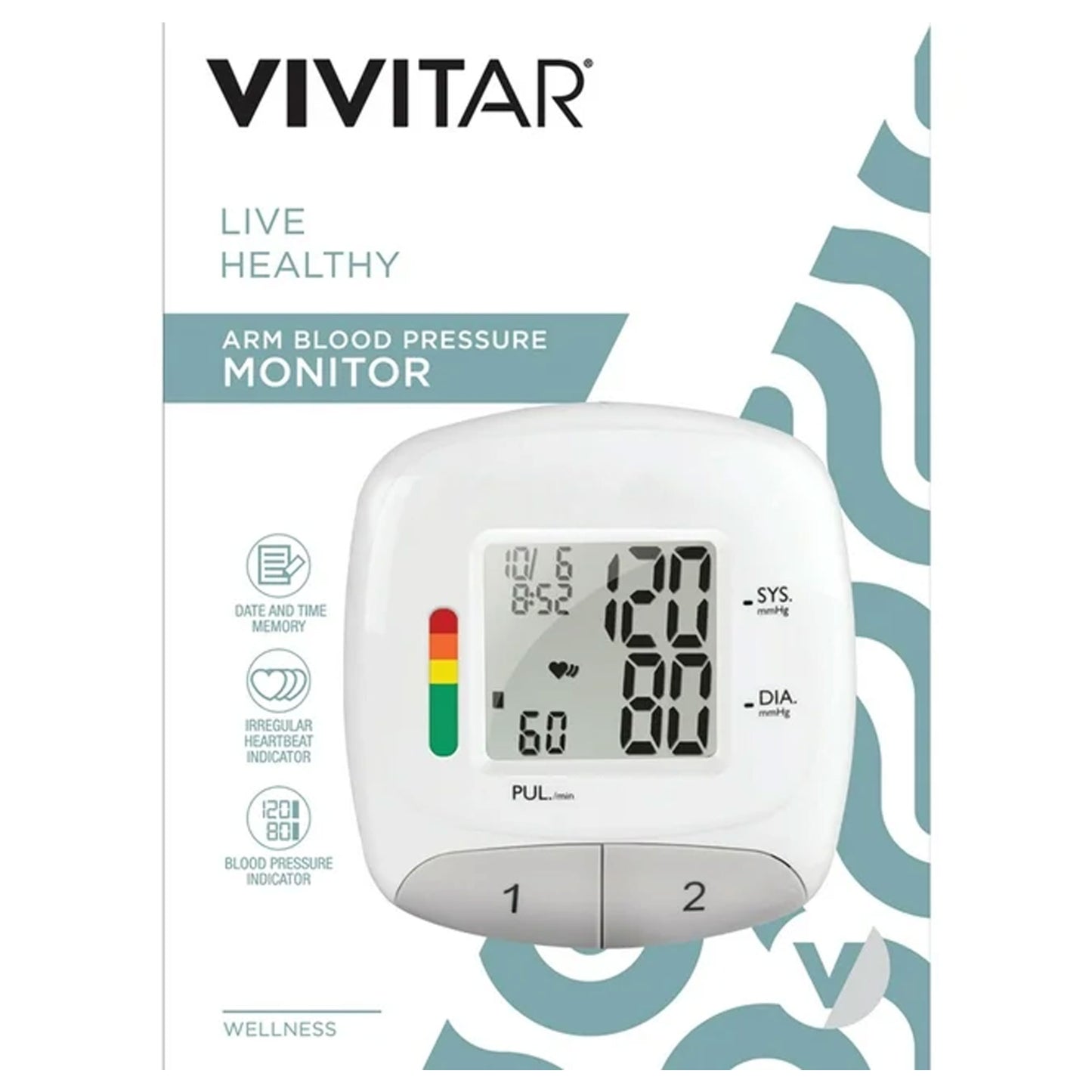 Vivitar Blood Pressure Monitor - Automatic Digital Upper Arm Blood Pressure, Heart Rate PB Machine with Adjustable Cuff, Memory Function - 5 Units