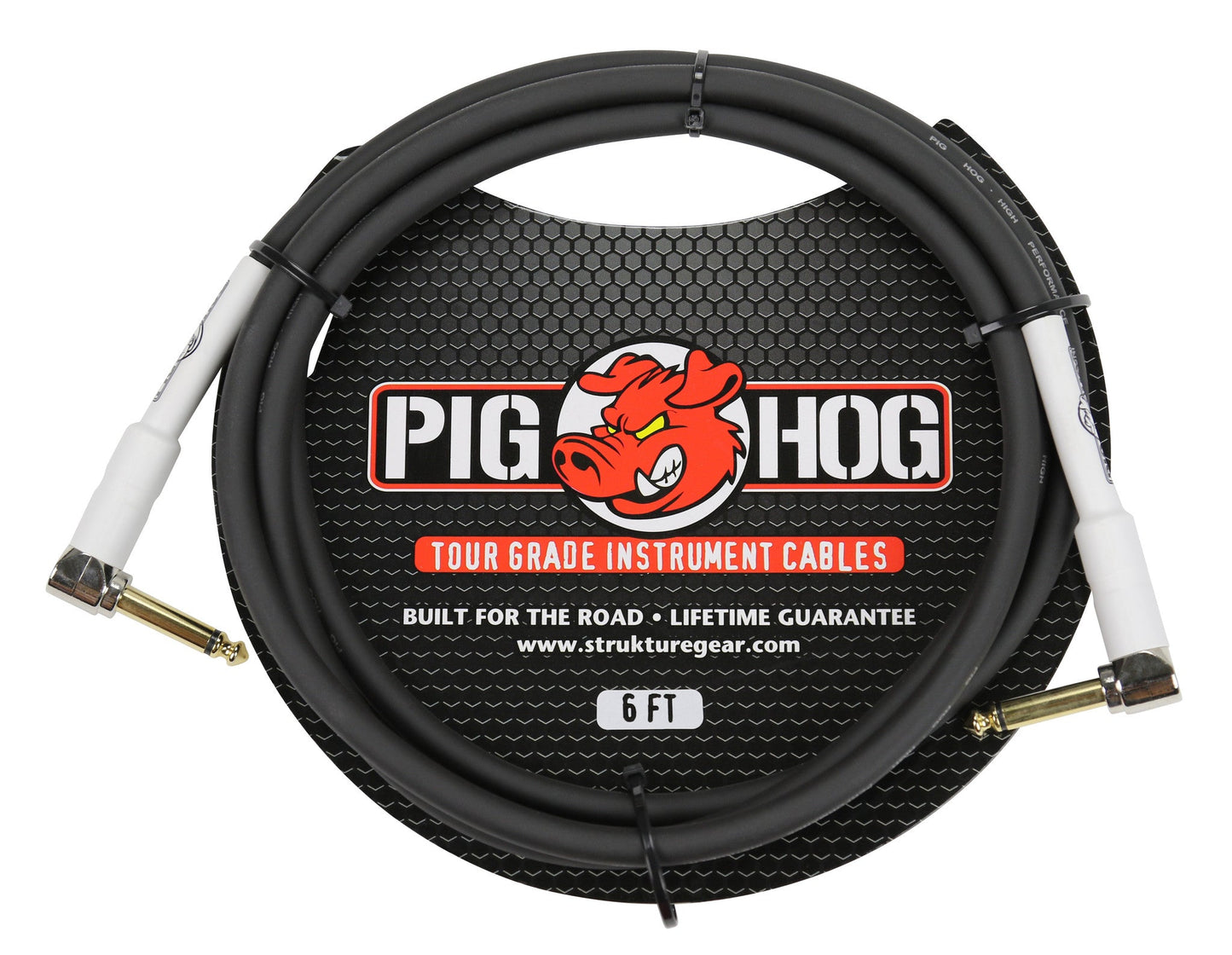 6x Pig Hog Tour Grade 6 ft Instrument Cable 1/4 Inch to 1/4 Inch Right Angle Connectors - PH6RR
