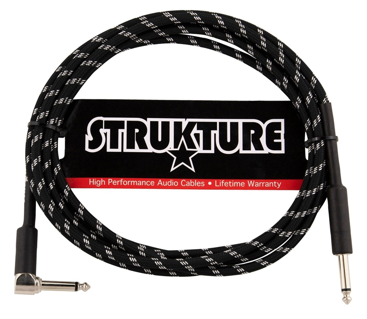 10x Strukture Instrument Cable 10ft. Right Angle (Black/Silver)