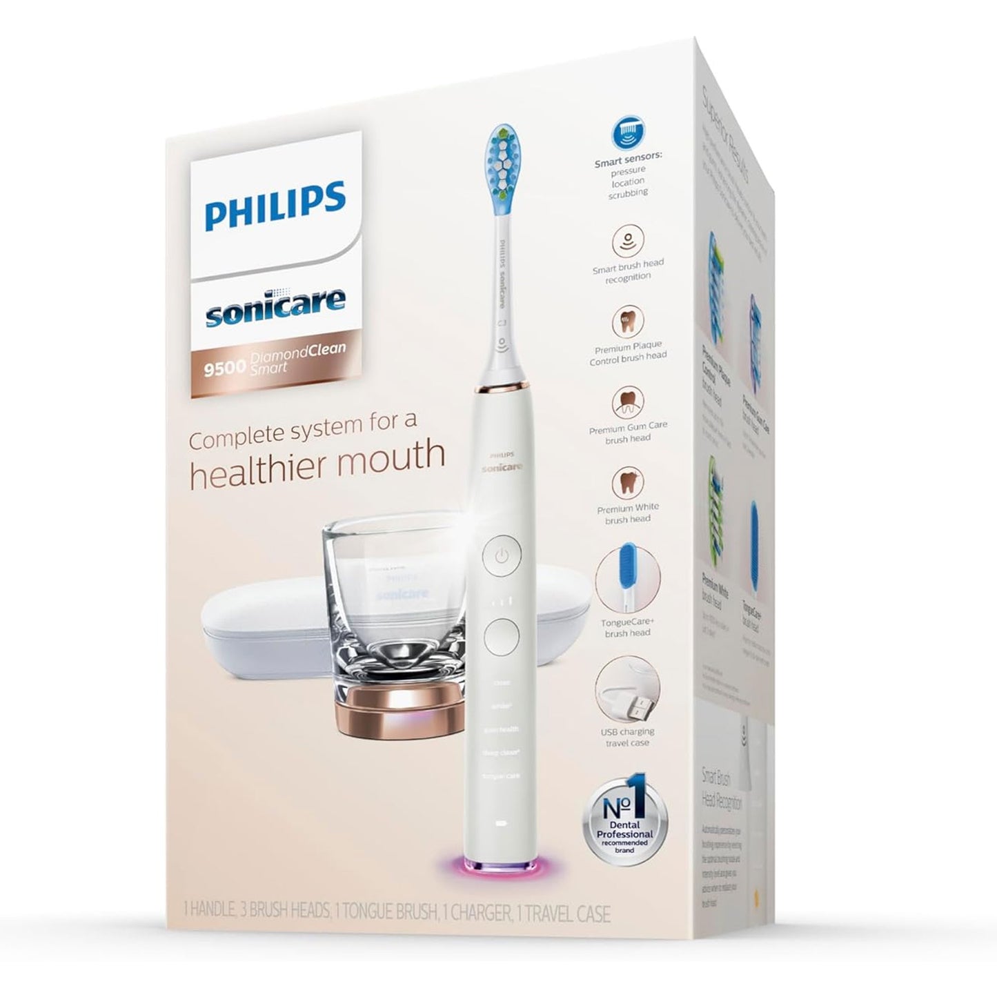 Philips Sonicare DiamondClean Smart 9500 Rechargeable Electric Power Toothbrush, Rose Gold, HX9924/61