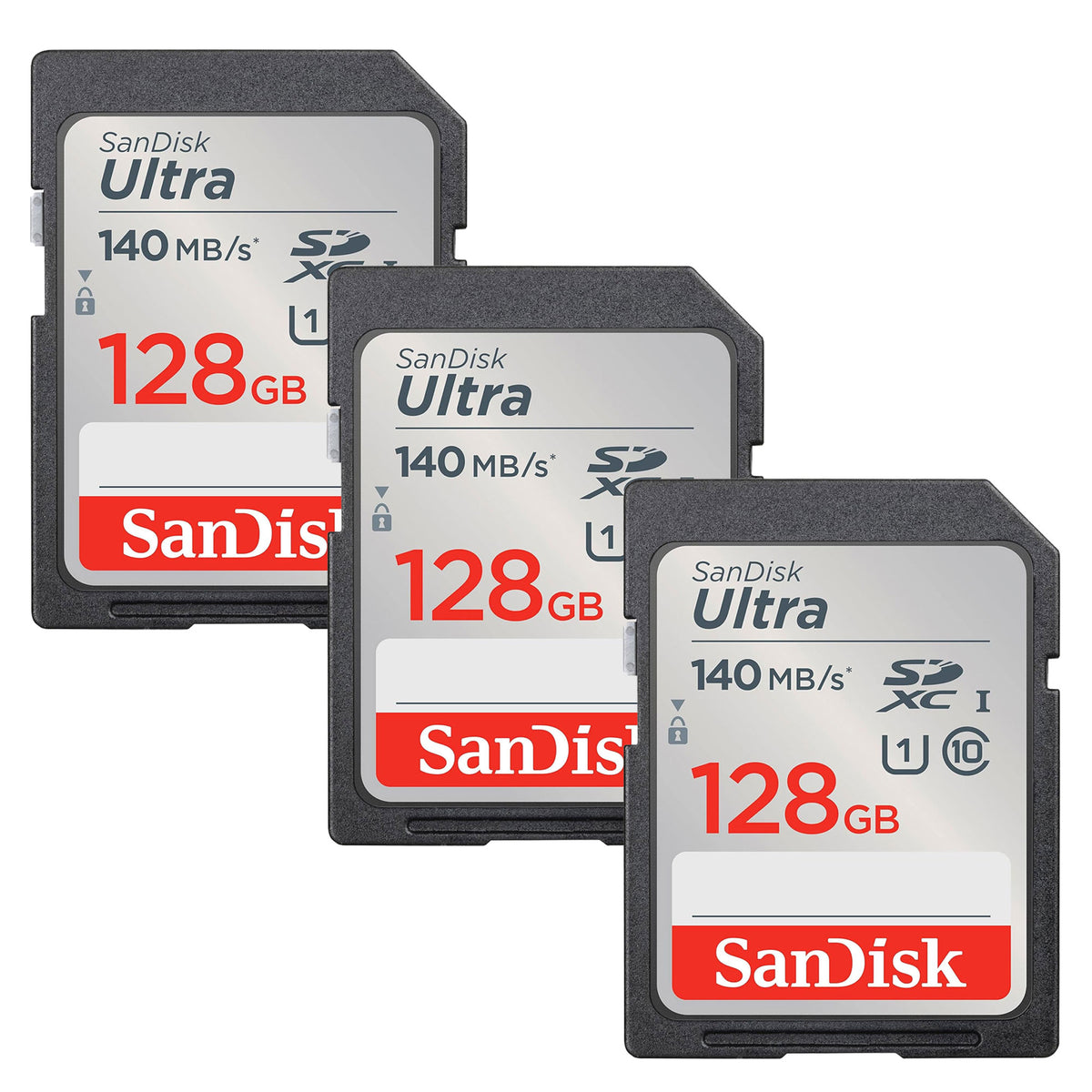 3x Sandisk Ultra 128GB SDXC UHS-I Class 10 Memory Card