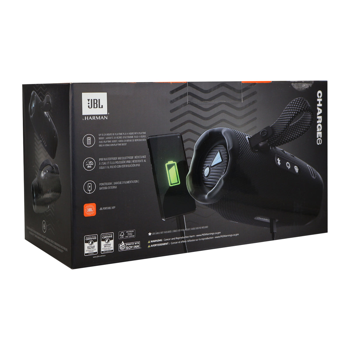 JBL Charge 6 Portable Waterproof Bluetooth Speaker (Black)