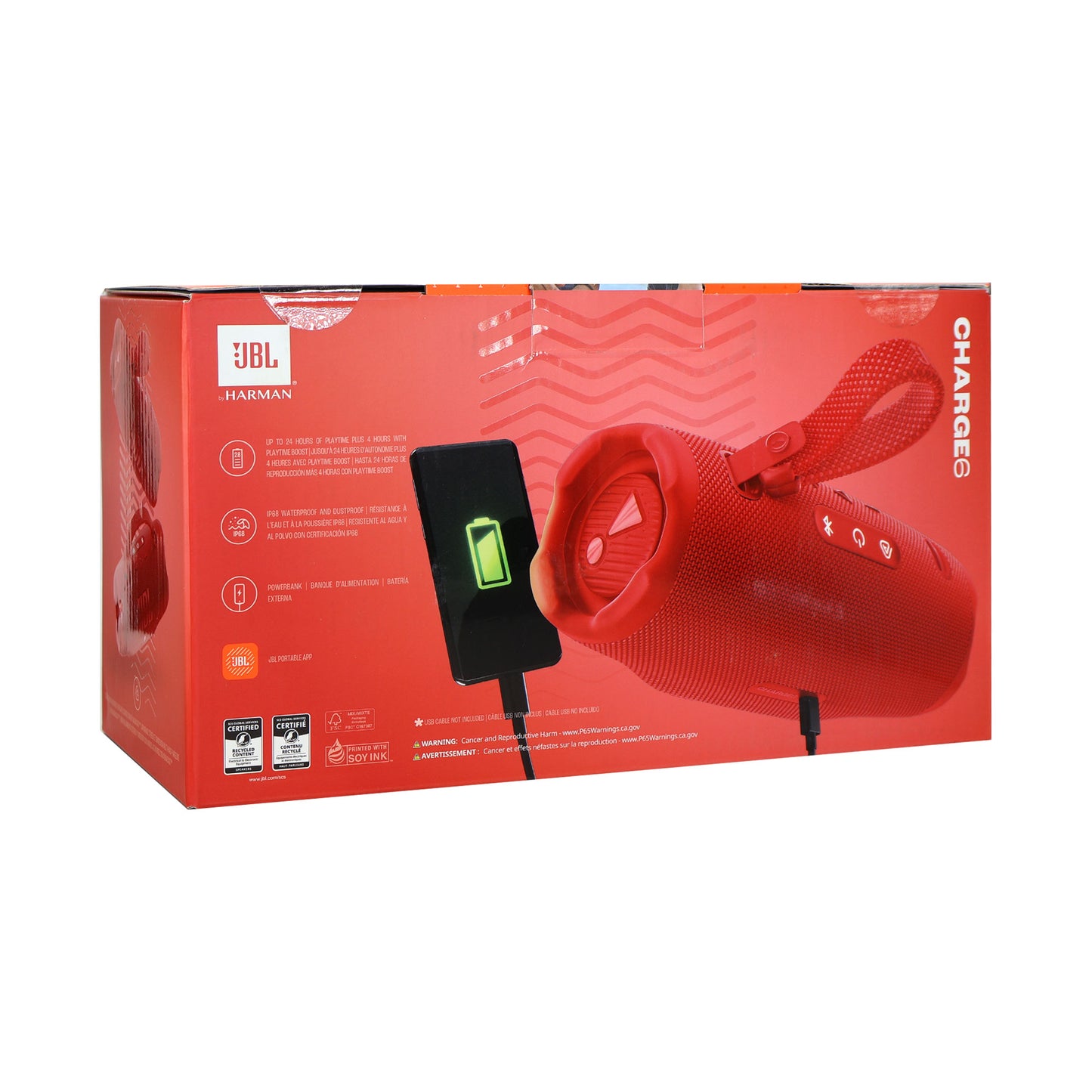 2x JBL Charge 6 Portable Waterproof Bluetooth Speaker (Red)