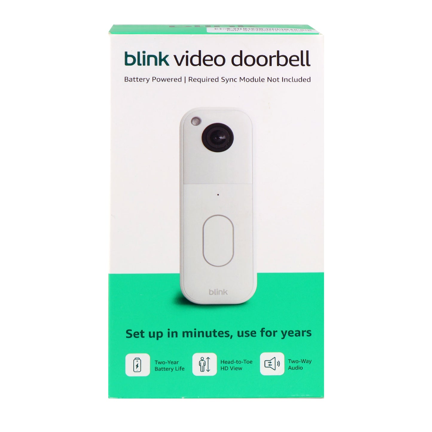Blink - Video Doorbell - Head-to-toe HD view, two-year battery, simple setup, Required Sync Module Not included - White