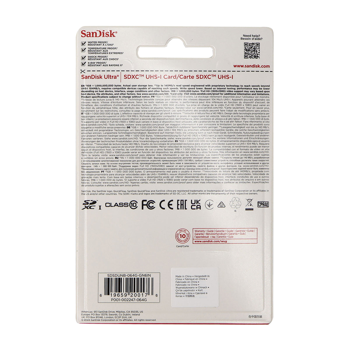 5x SanDisk 64GB Ultra SDXC UHS-I Memory Card - Up to 140MB/s, C10, U1, Full HD, SD Card - SDSDUNB-064G-GN6IN