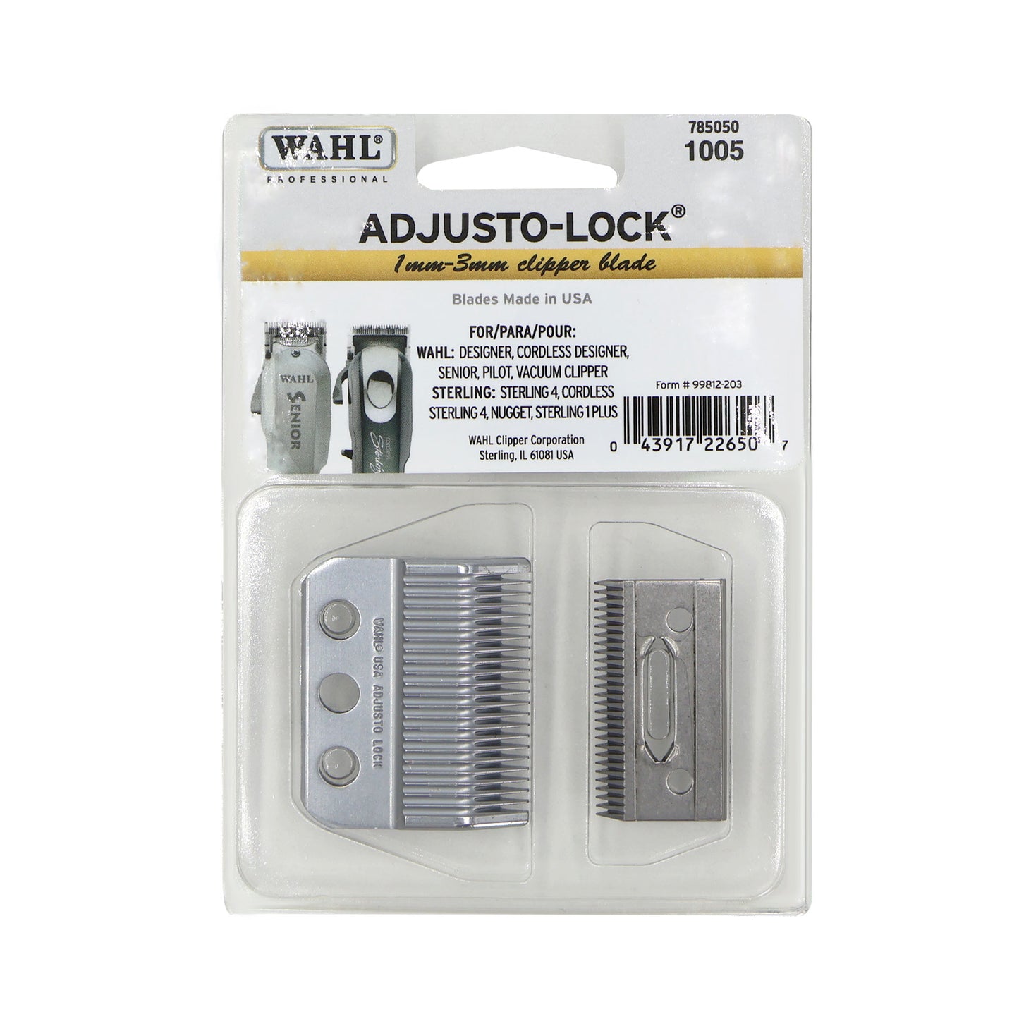 5x Wahl 1005 Adjusto-Lock 1mm-3mm Clipper Blade 3 Hole, Silver - for Wahl Designer,Senior, Cordless Designer,Pilot,Sterling 4 and Nugget Clippers