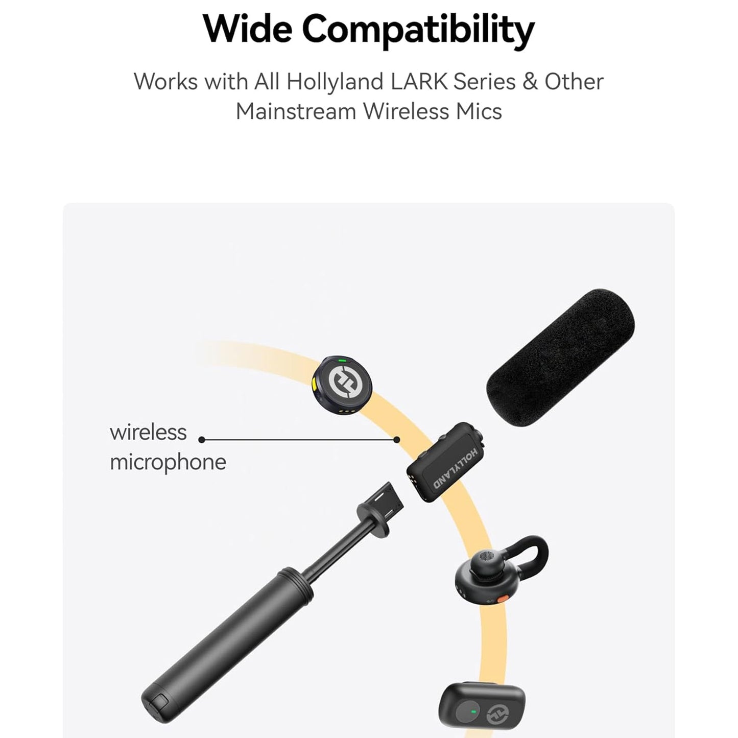 Hollyland LARK A1 Combo 2-Person Wireless Mic System with USB-C and Lightning Connectors for Mobile Devices (Space Gray) + Hollyland Interview Adapter for Wireless Mic Handheld and Desktop Use + Pistol Grip Tripod + Tablet Cradle + 6" Tabletop Tripod & Ha