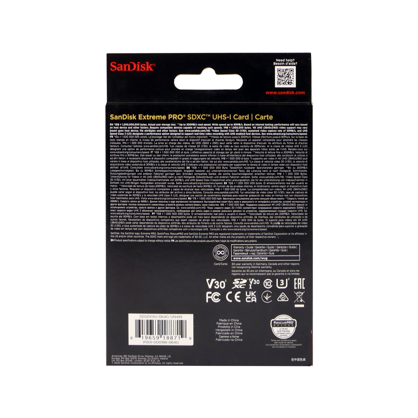 Sandisk 64GB Extreme PRO SDXC UHS-I Memory Card
