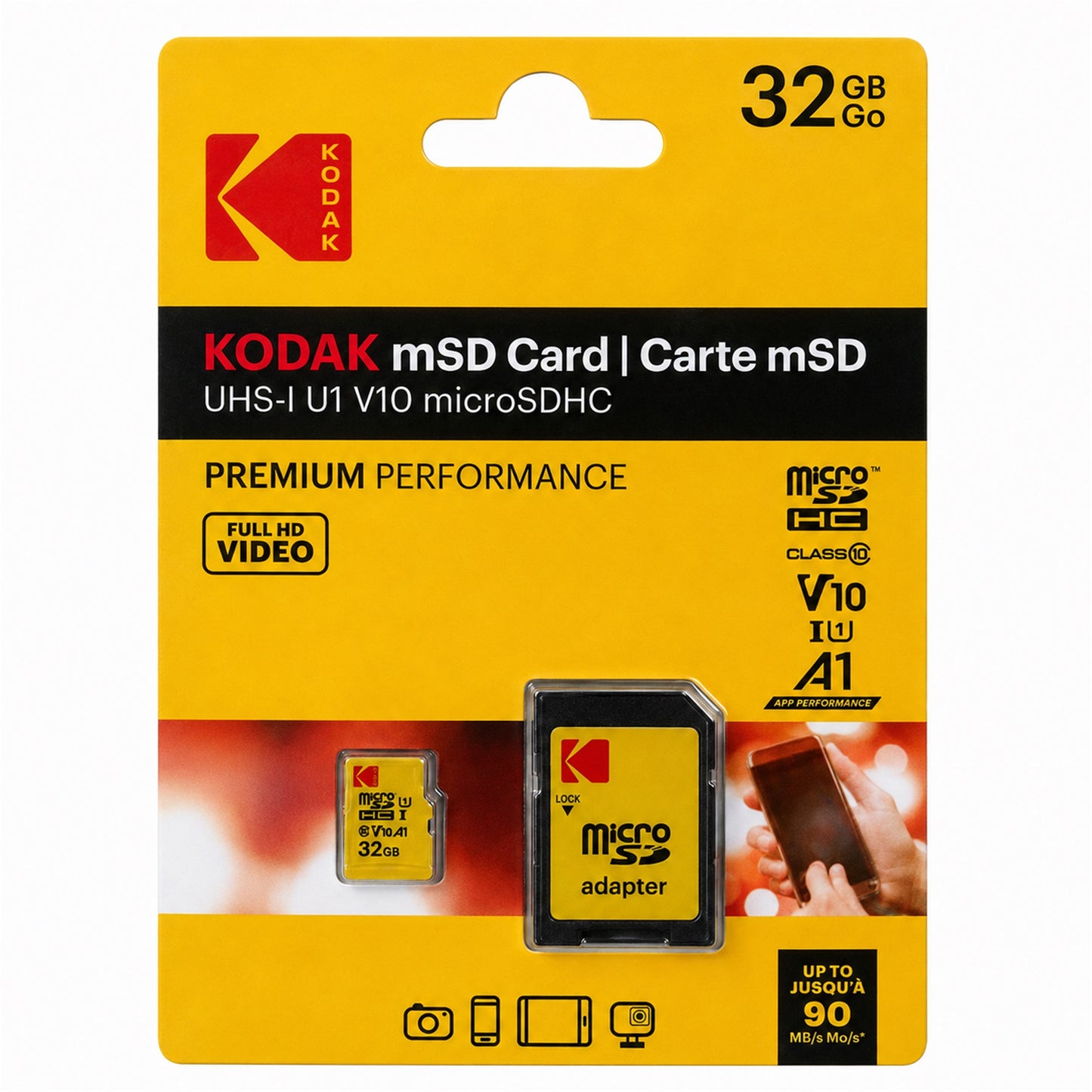 Kodak 32GB Premium Performance microSDHC Memory Card Class 10 UHS-I U1 V10 A1 with SD Adapter
