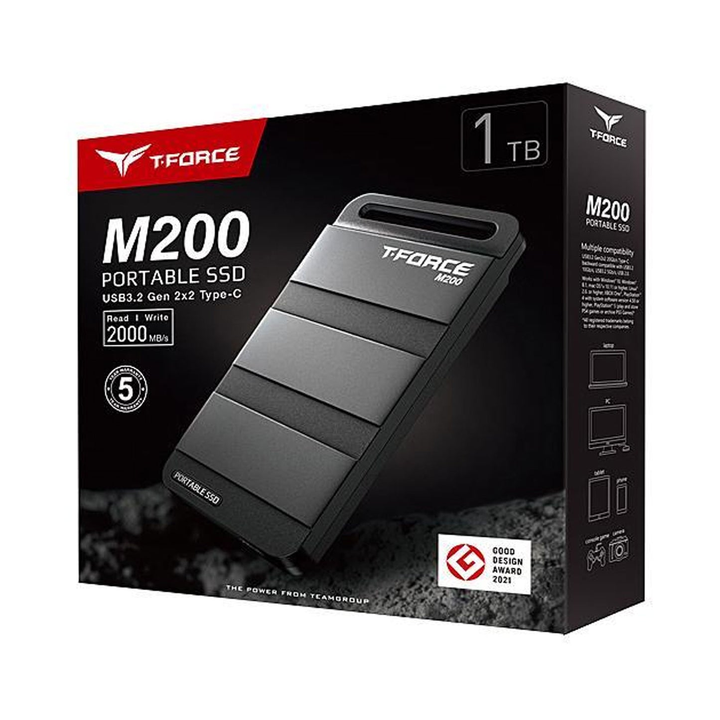 Team Group T-FORCE M200 1TB Portable SSD Up to 2000 MB/S USB 3.2 (T8FED9001T0C102)
