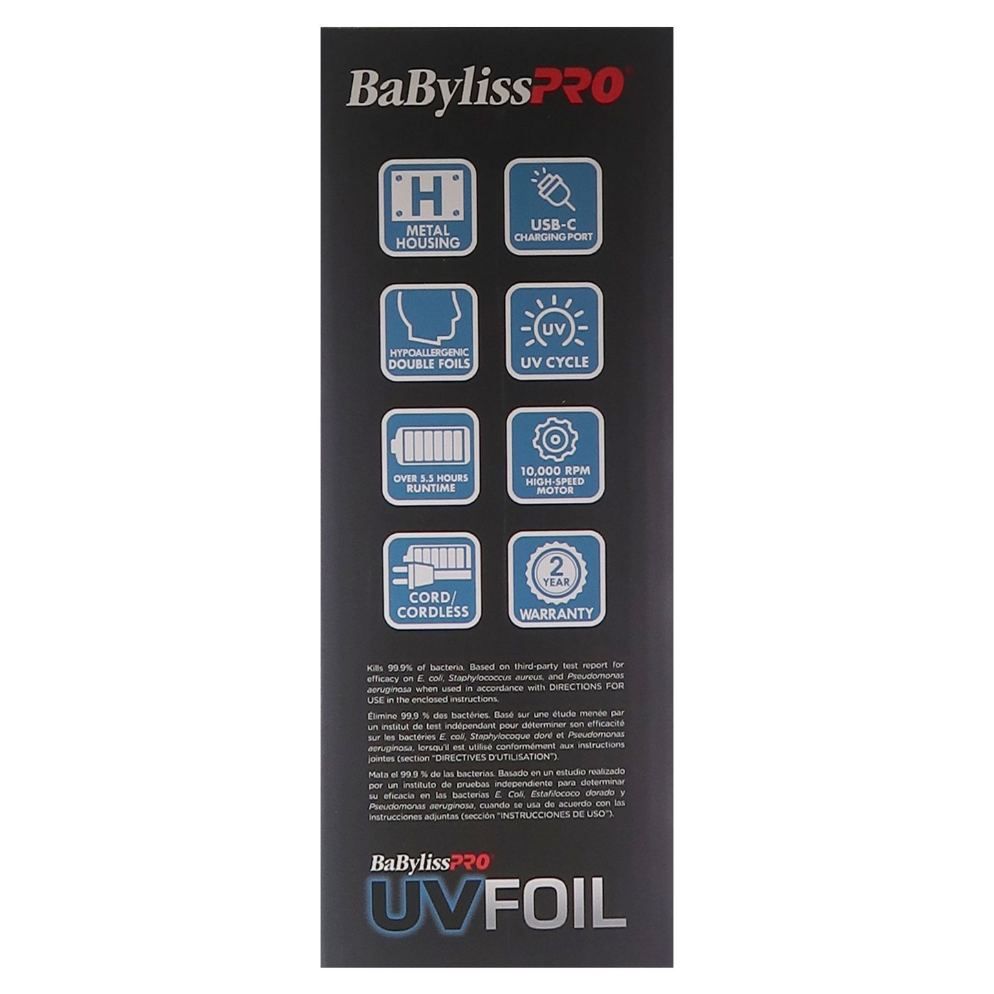 BaByliss Pro UVFOIL UV-Disinfecting Metal Double Foil Shaver #FXLFS2 (Black)