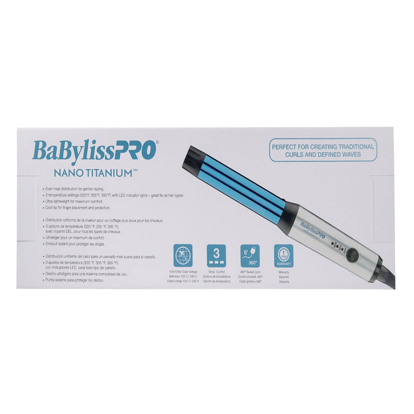 BaByliss Pro Nano Titanium Prima2000 3/4" Stainless Steel Mini Iron Iridescent BNTBRB2000UC with 1" Compact Full Power Curling Wand BNTMWUC