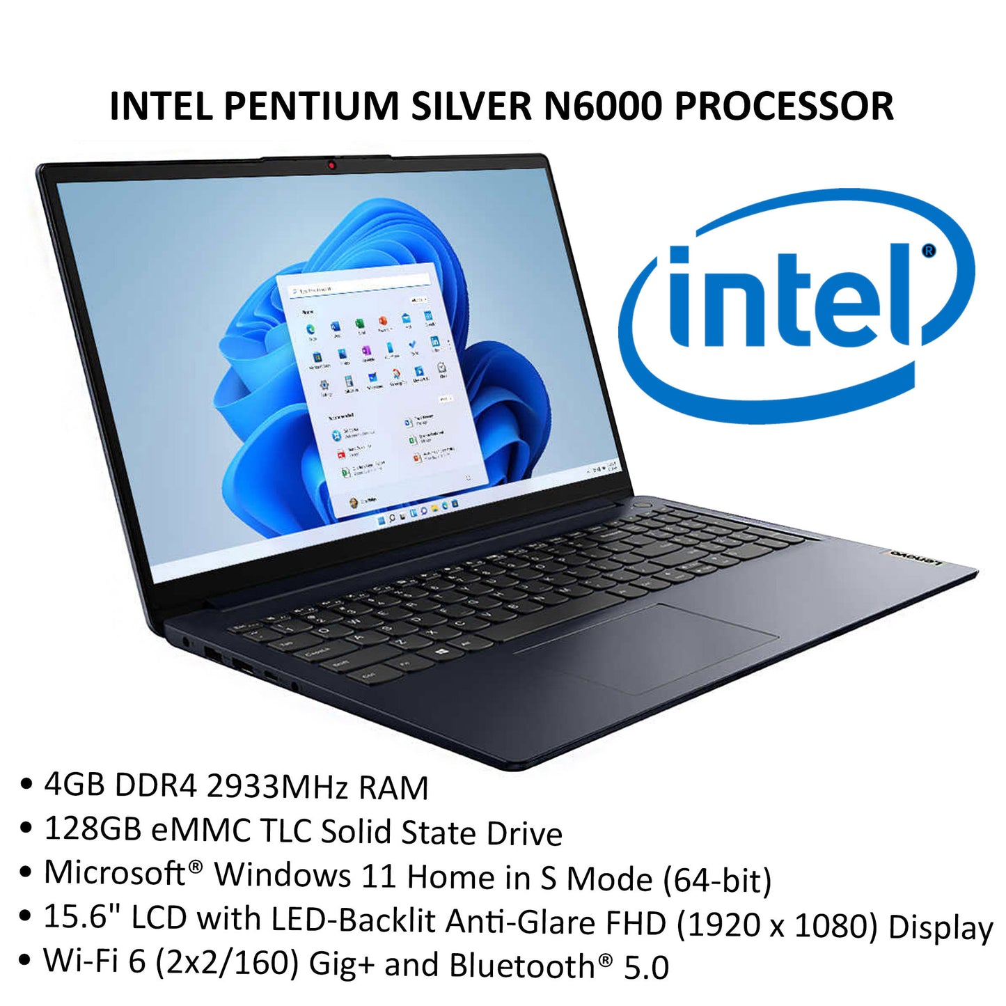 Lenovo IdeaPad 1 15.6" Laptop - Intel Pentium Silver N6000 Processer - Windows 11 S Mode - Microsoft 365 Personal (Blue)