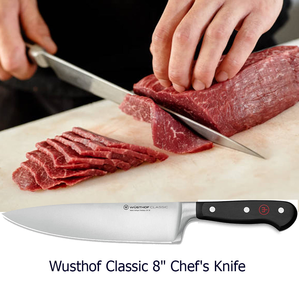 Wusthof Classic 6" Utility Knife with Classic 7" Hollow Edge Santoku Kitchen Knife and Classic 8" Chef's Knife
