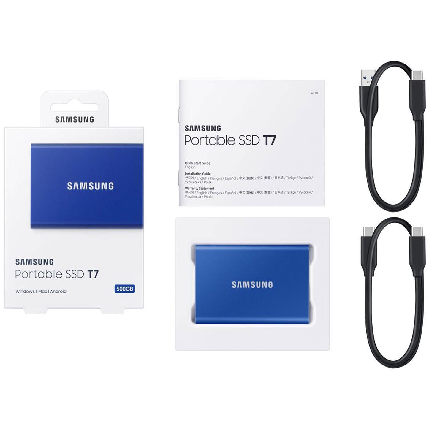 SAMSUNG T7 Portable SSD 500GB - Up to 1050 MB/s - USB 3.2 External Solid State Drive, Blue (MU-PC500H/AM)