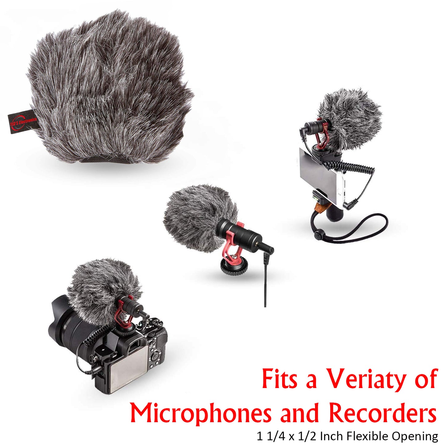Vivitar Furry Outdoor Microphone Windscreen Muff for Microphones and Recorders Max 1.25 x .5 Inches (Flexible Opening)