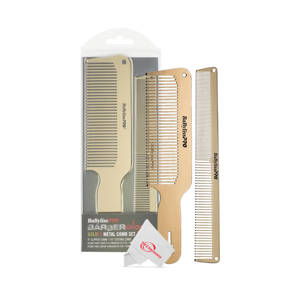 BaByliss Pro LIMITEDFX Collection Trimmer and Double Foil Shaver FXDUOFS2TG with Babyliss Pro Gold FX707G2 Replacement Deep Tooth T-Blade 2.0MM + 9" and 7.5" Comb