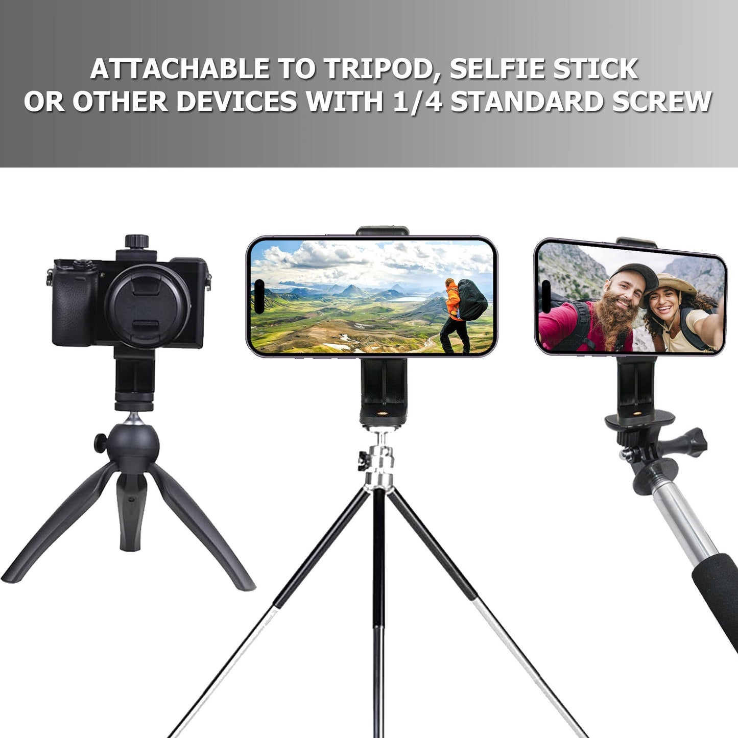 Premium Smartphone Holder Vertical Horizontal Rotatable Tripod Mount Adapter Bracket with 1/4 inch Screw for iPhone, Android Cell Phone, Selfie Stick, Camera Stand