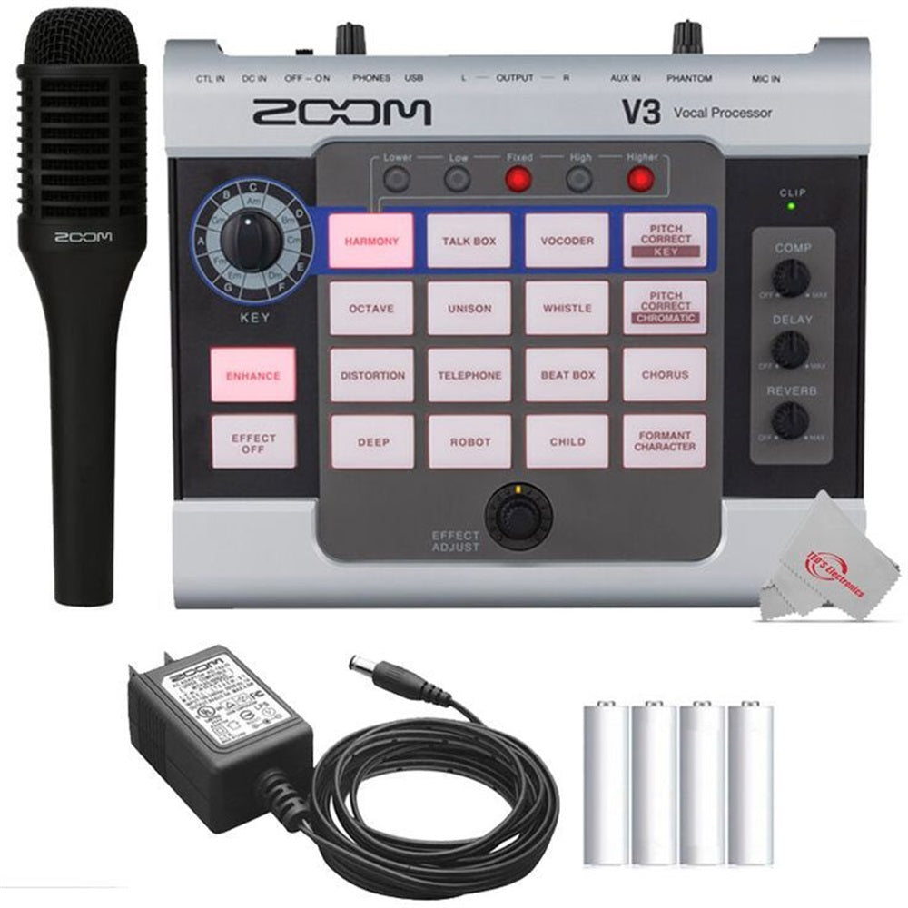 Zoom V3 Vocal Processor + Zoom SGV-6 Vocal Microphone for V6 And V3 Vocal Processors + Zoom AD-16A/D AC Adapter For Zoom Effects Pedals