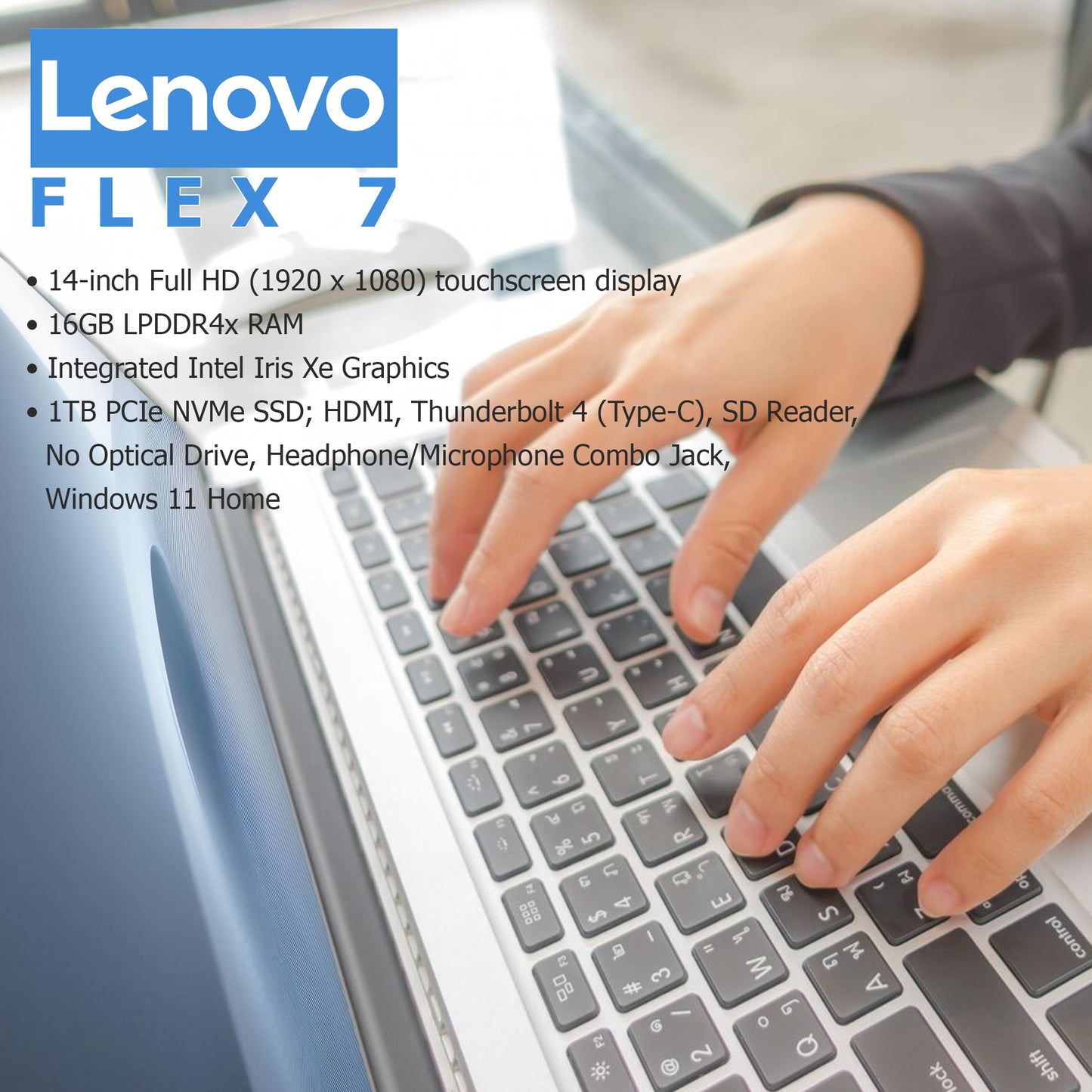 Lenovo Flex 7 14" Touchscreen 16GB Convertible 2 in 1 Notebook - Intel Core i7 13th Gen i7-1355U #82Y20001US (Stone Blue)