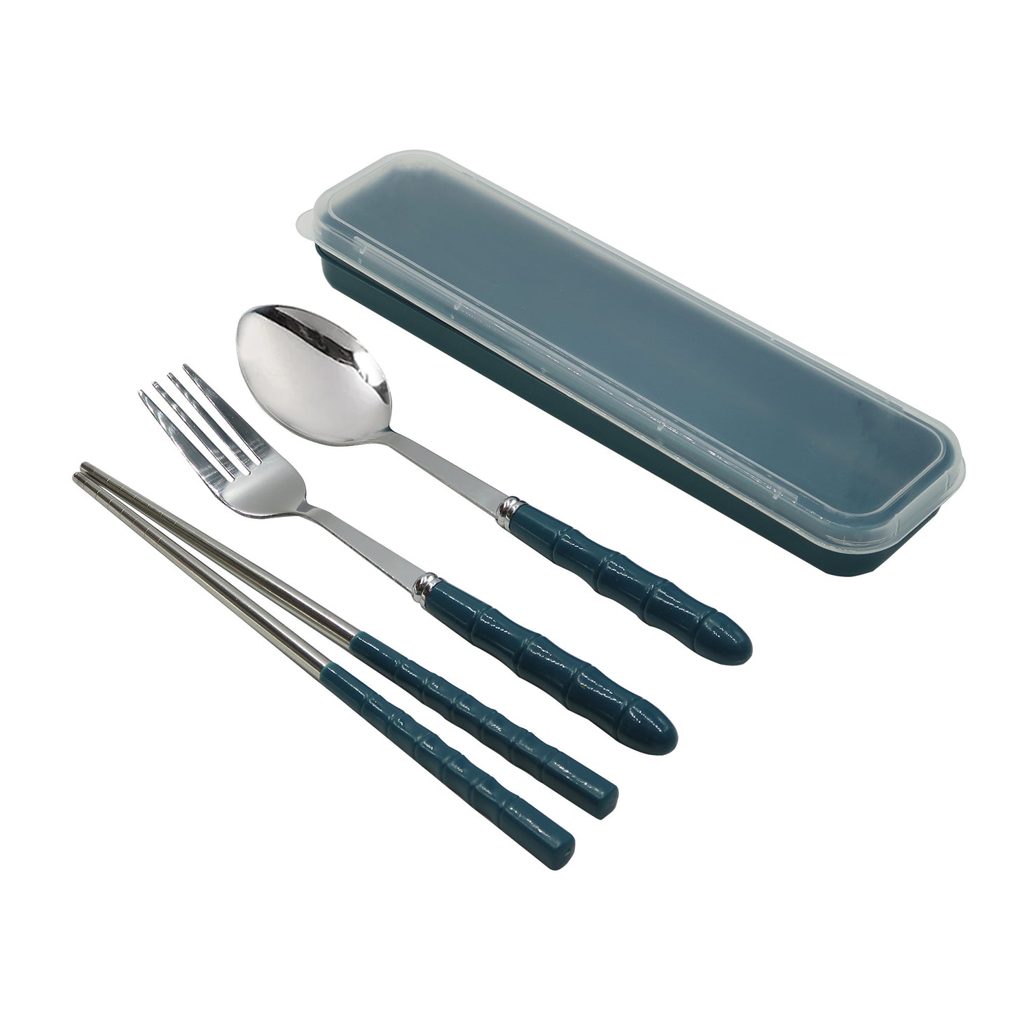 10x Eco-Friendly Stainless Steel Cutlery Set – Spoon, Fork & Chopsticks in Convenient Case for Students, Camping, Weddings and Travel