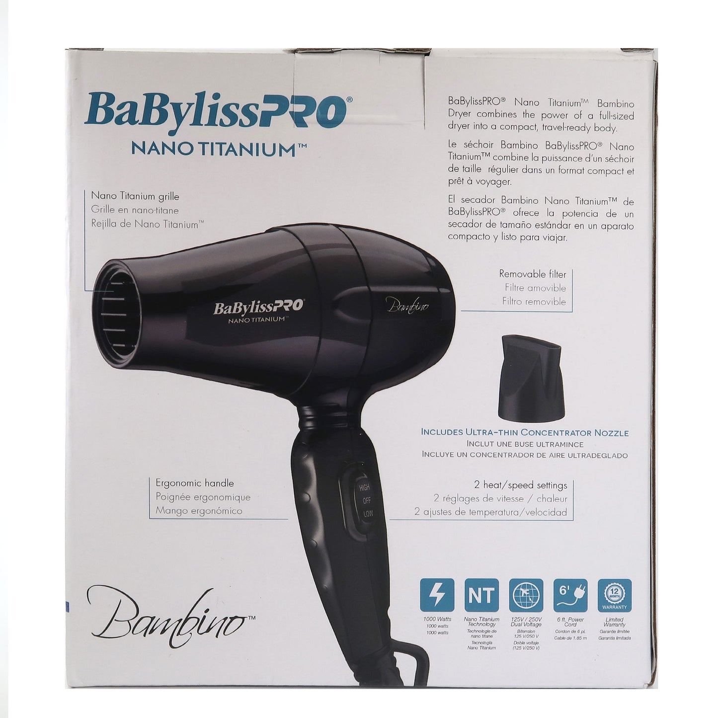 BaBylissPRO Nano Titanium Prima Ionic Stainless Steel Mini Iron 3/4" - Travel Size Flat Iron with BaBylissPRO Nano Titanium Bambino Compact Dryer BNT5510UC