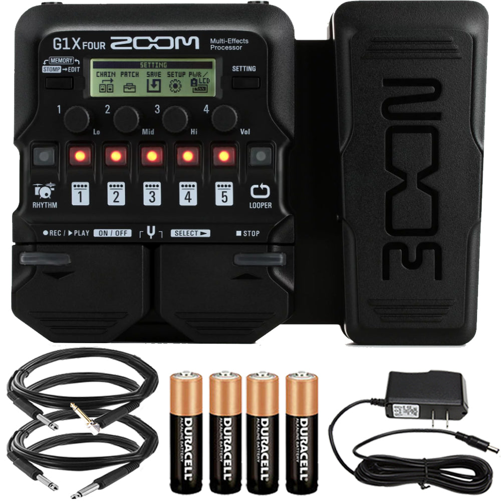 Zoom G1X Four Guitar Multi-Effects Processor Expression Pedal + Pig Hog Cables & Connector