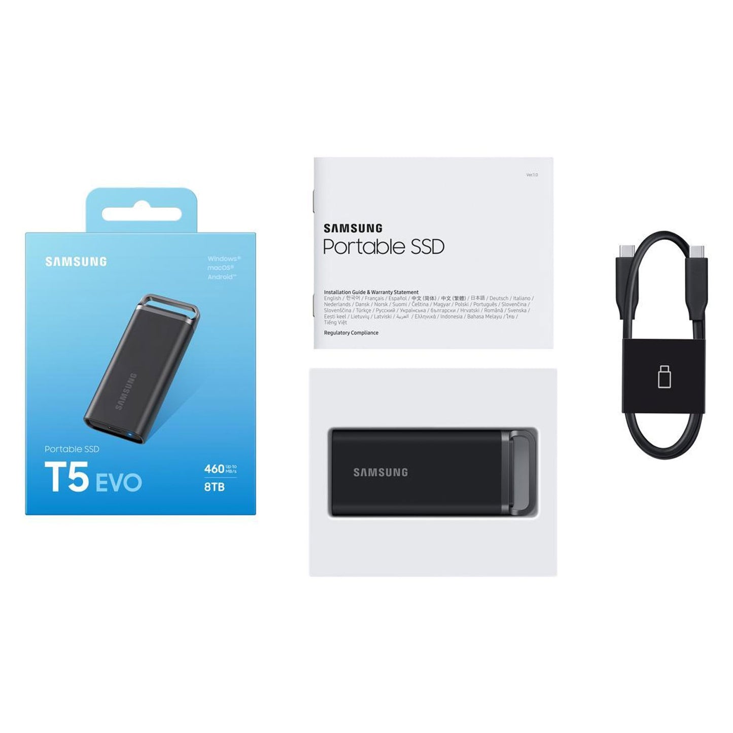 SAMSUNG T5 EVO Portable SSD 4TB Black, Up-to 460MB/s, USB 3.2 Gen 1, Ideal use for Gamers & Creators, External Solid State Drive (MU-PH4T0S/AM)