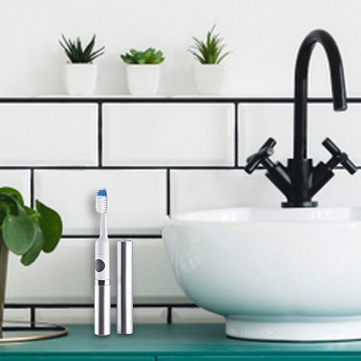 Vivitar Ultrasonic IPX7 Waterproof Electric Toothbrush with Pulsating Head and Germ Protection, 6 Heads Included