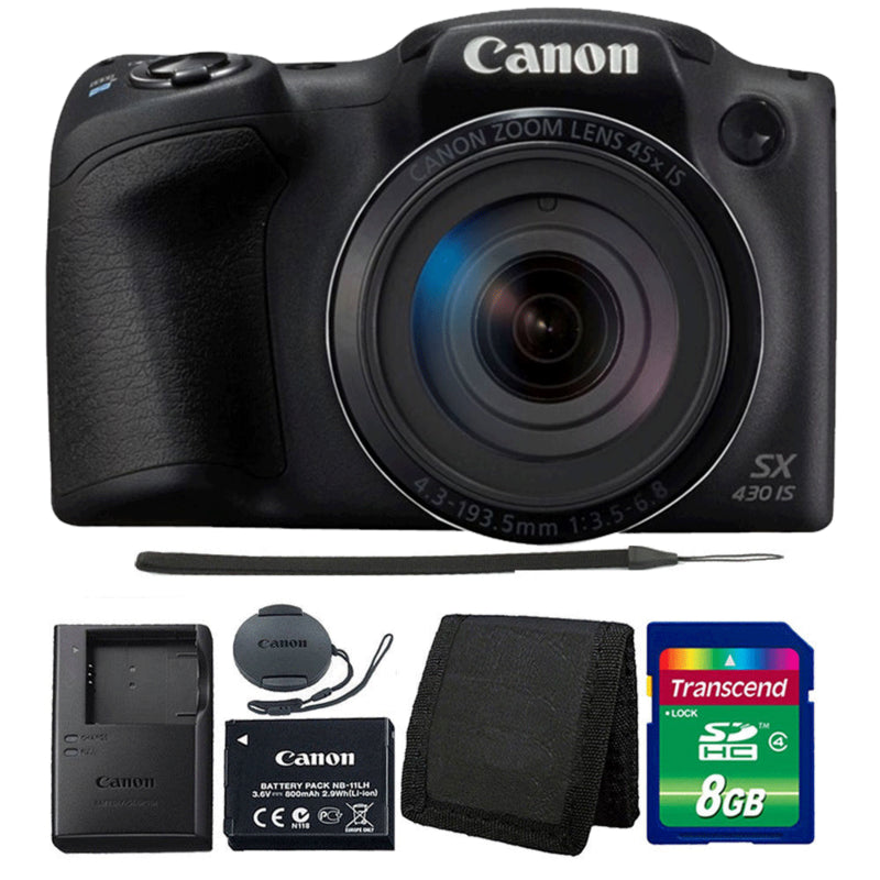 Canon PowerShot SX430 IS 20MP Digital Camera Black w/ 8GB Memory