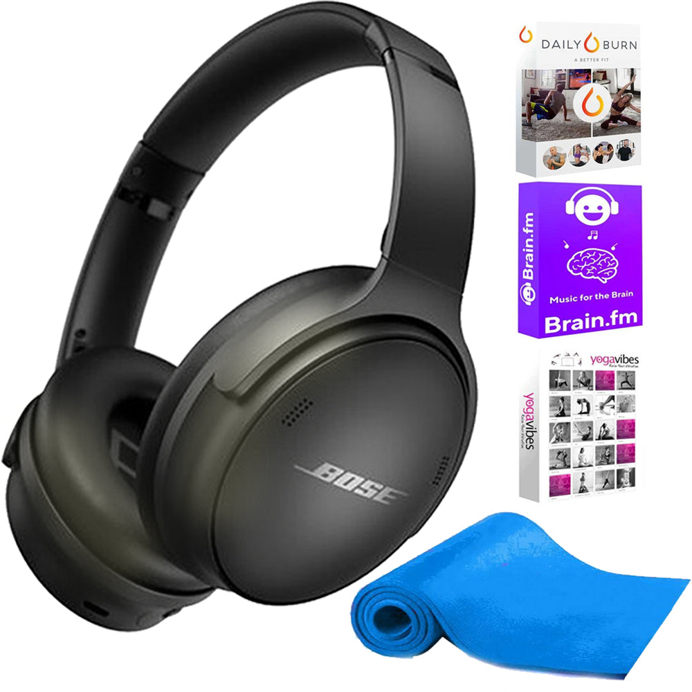 Bose QuietComfort 45 Noise-Canceling Wireless Over-Ear Headphones (Triple Black) + Foam Exercise Roll Up Mat + Fitness and Wellness Plus Software Suite