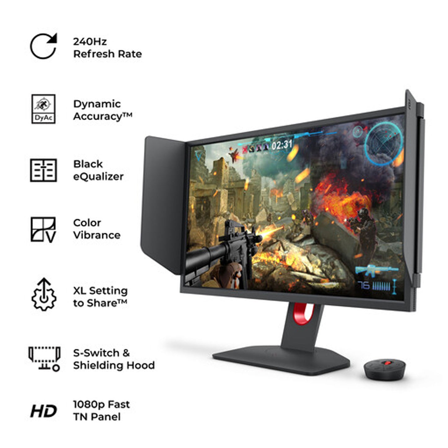 BenQ XL2546K eSports 1920 x 1080 24.5" 240Hz 0.5ms HDMI DisplayPort1.2 Flicker-free Low Blue Light ZOWIE LED Black eQualizer Color Vibrance DyAc+ S-Switch Shield Height Adjust Gaming Monitor