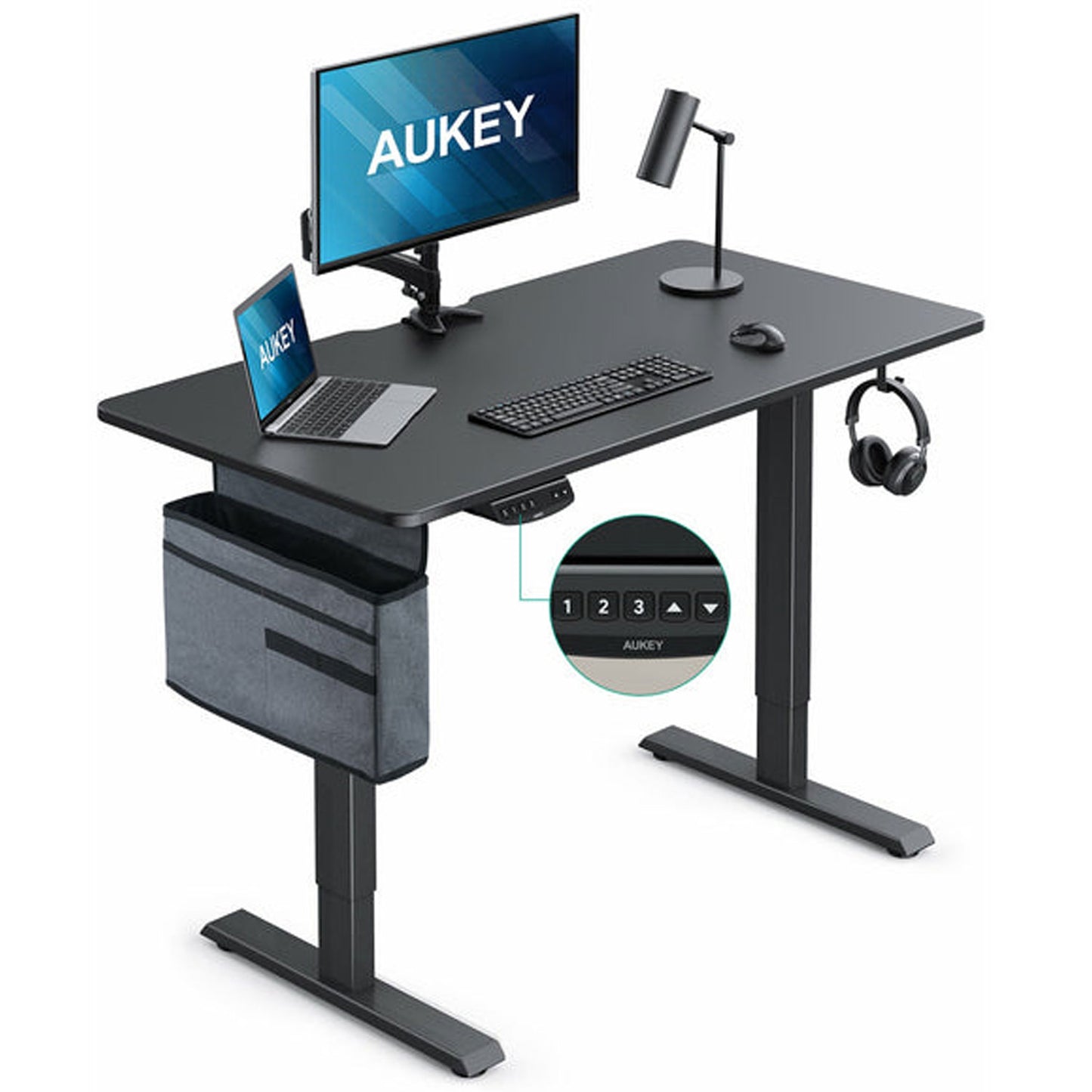AUKEY Dual Motors Height-Adjustable Electric Standing Desk 48" x 24'', Black S-D01