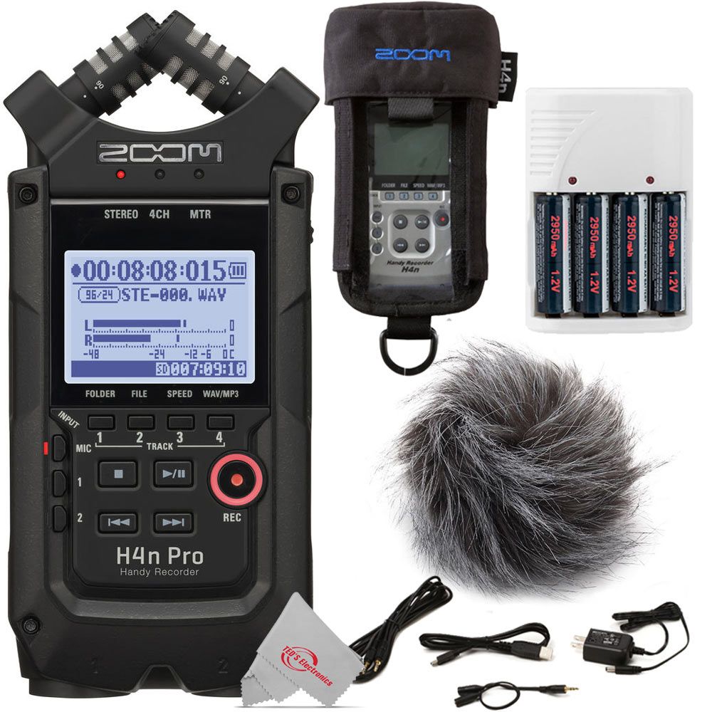 Zoom H4n Pro 4-Input / 4-Track Digital Portable Audio Handy Recorder + Zoom APH-4nPro Accessory Pack for H4n Pro + Protective Case + Rechargeable Battery and Charger