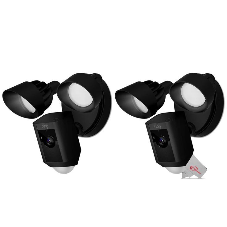 Two RING Floodlight Cam Wired Plus Motion-Activated Security Outdoor Camera Black