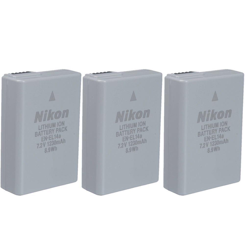 3x Nikon EN-EL14a Rechargeable Lithium-Ion Battery for Df, D5600, D5500, D5300, D5200, D5100, D3500, D3400, D3300, D3200, D3100