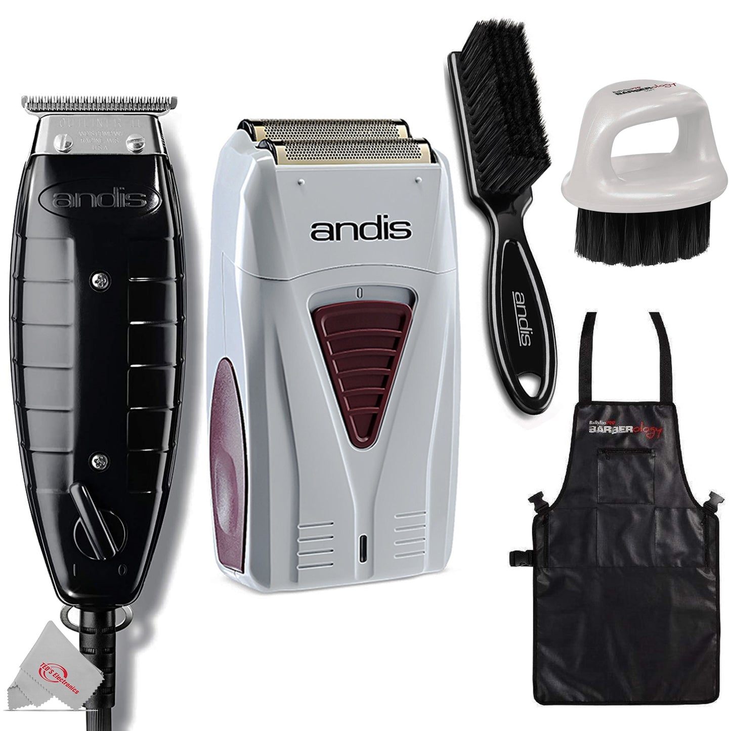Andis GTX T-Outliner Close-Cutting Magnetic Trimmer Black 04775 + Andis 17150 Pro Foil Shaver + All You Need Accessory Bundle