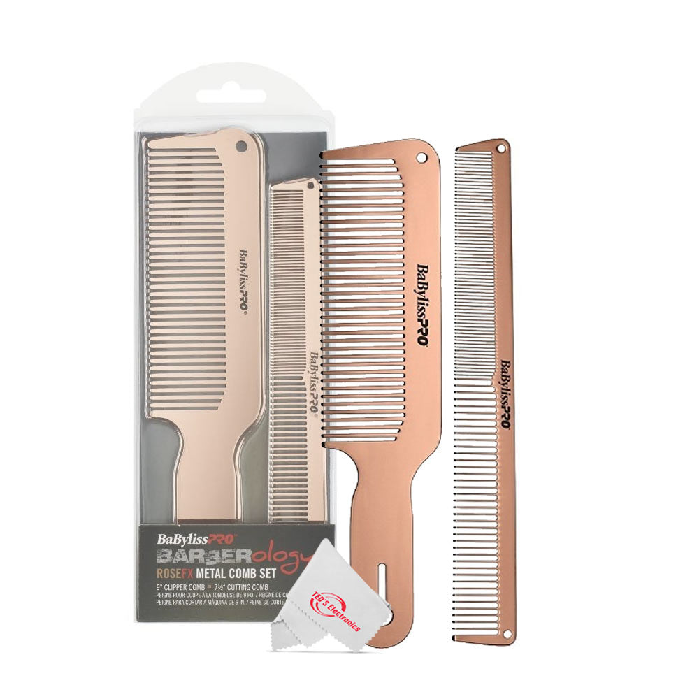 BaByliss Pro Barberology RoseFX Metal Comb Set 9" Clipper Comb and 7.5" Cutting Comb Rose Gold