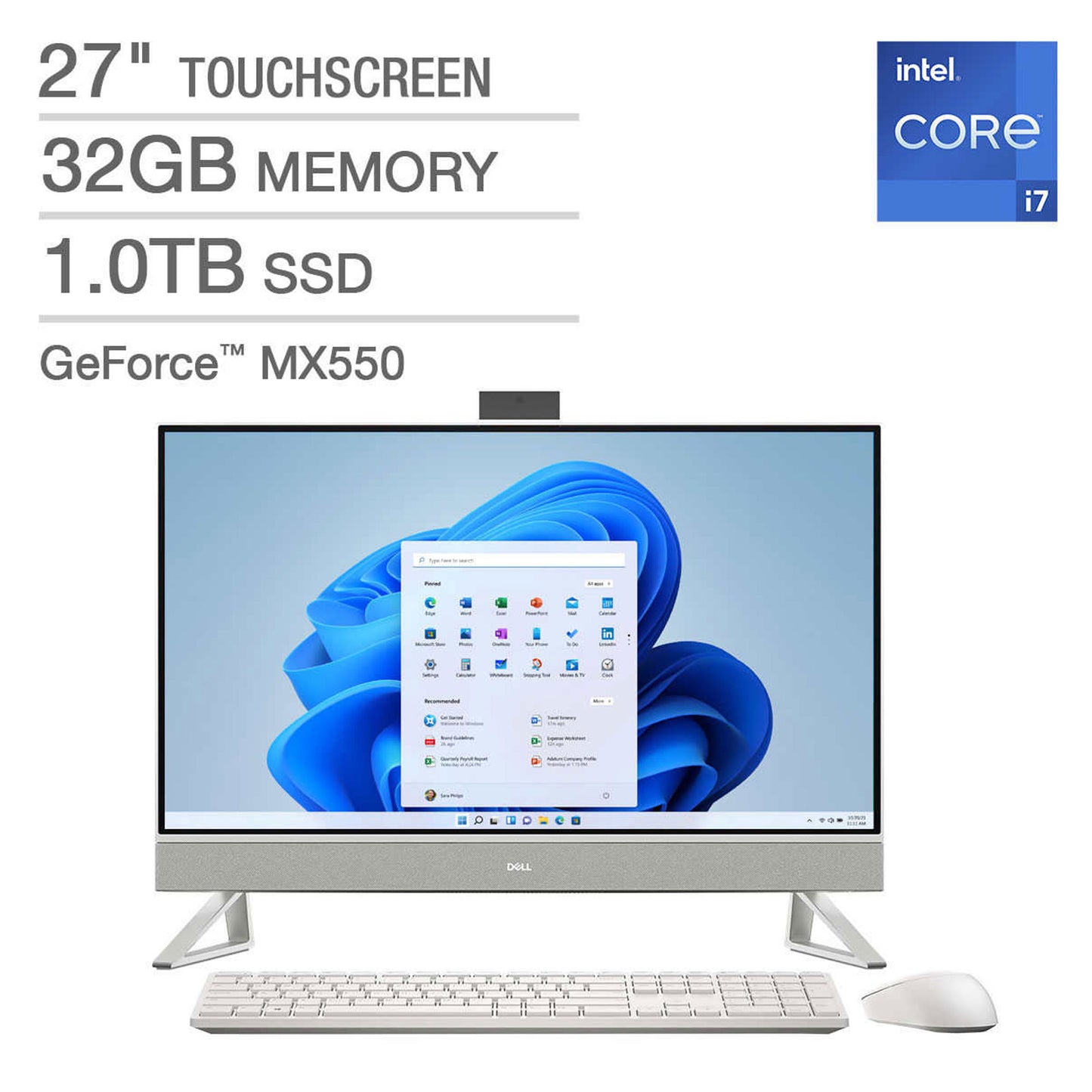 Dell Inspiron 27" 7000 Series All-in-One Touchscreen Desktop - 13th Gen Intel Core i7-1355U - GeForce MX550 - 1080p - Windows 11 H - 32 GB RAM - 1TB SSD