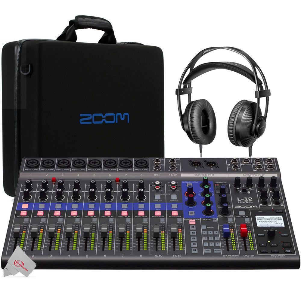 Zoom LiveTrak L-12 - 12-Channel Digital Mixer & Multitrack Recorder + Zoom CBL-20 Carrying Bag + Boya BY-HP2 Professional Over-Ear Hi-Fi Monitor Headphones