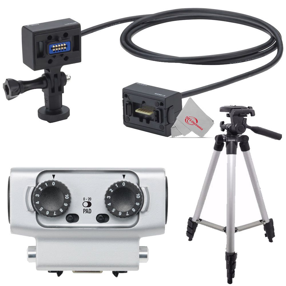 Zoom ECM-3 9.8' Extension Cable for Mic Capsule with Action Camera Mount + ZOOM EXH-6 Dual XLR/TRS Combo Input Capsule For H5, H6, And F4 Recorders + Tall Tripod