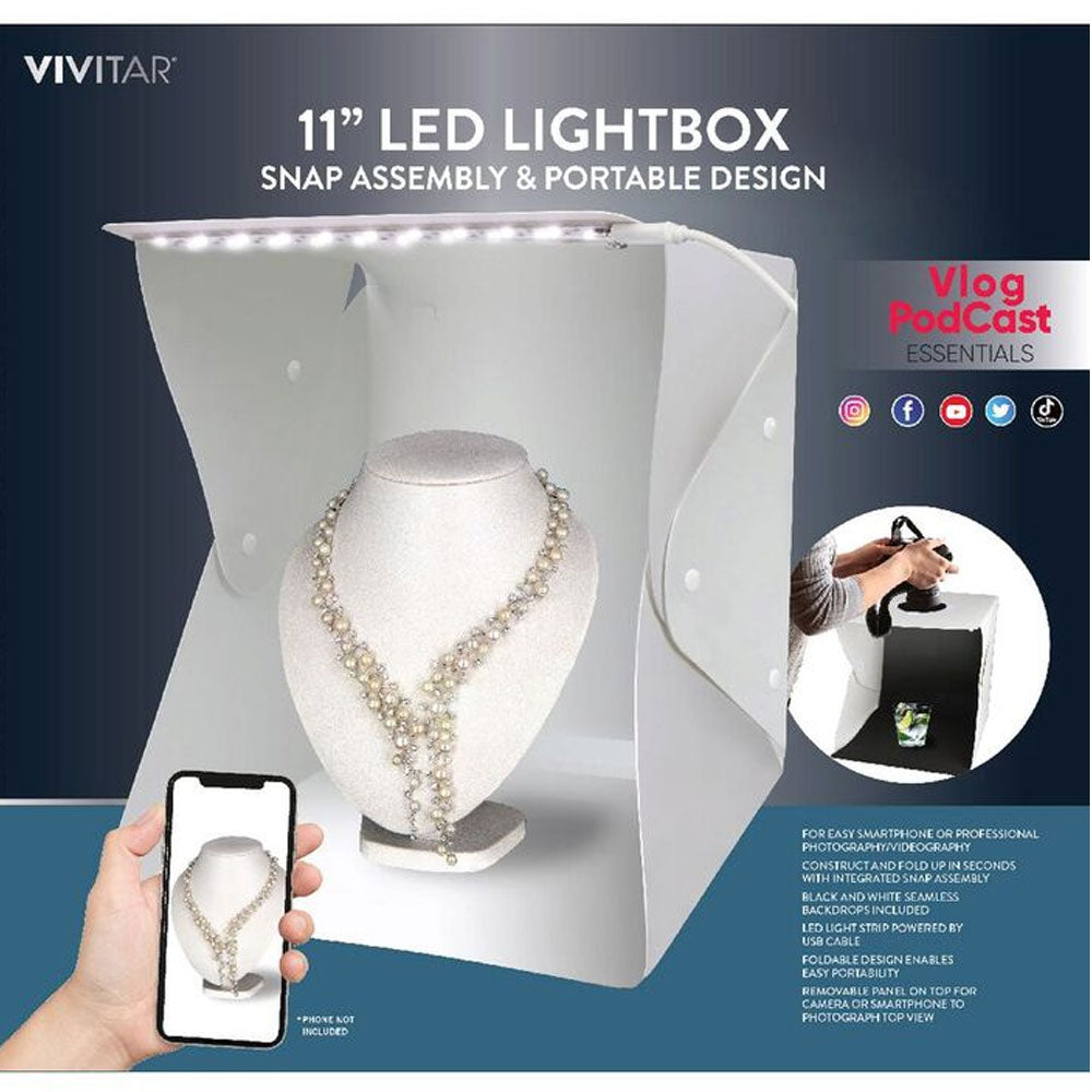 Vivitar 11 Inch Snap Assembly Portable Lightbox for Product Photography with White and Black Backdrops